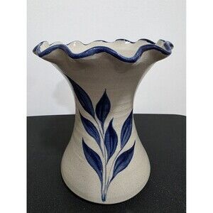 Colonial WILLIAMSBURG POTTERY 2000 RuffledEdge CROCK Vase Utensil Holder 9" EuC